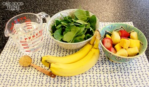 all green smoothie ingredients on table